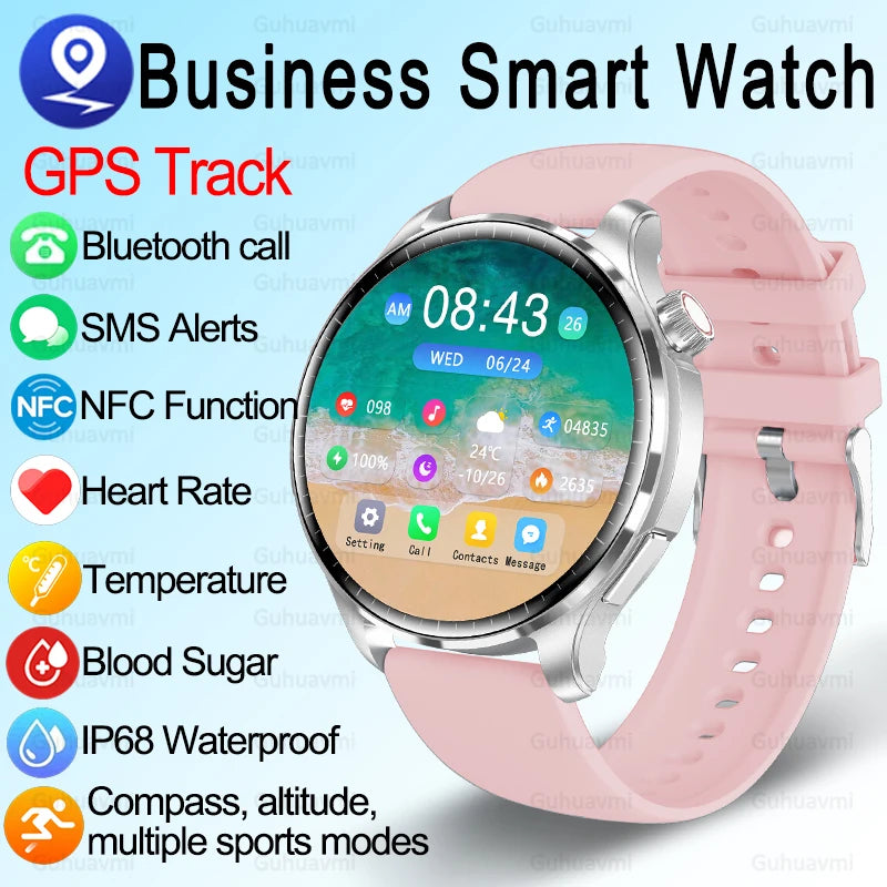 2024 New NFC Smart Watch Women AMOLED HD Screen Heart Rate Blood Sugar GPS Sports Bluetooth Call IP68 Waterproof SmartWatch Man
