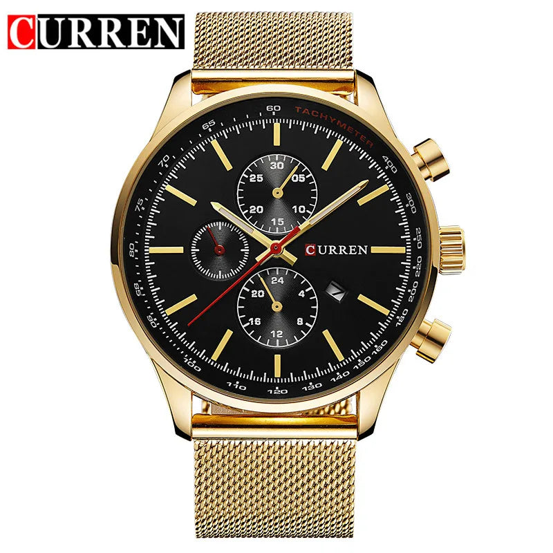 CURREN Fashion Mens Watch Quartz Classic Black  Steel Belt LuxuWristwatchry Calendar Business Watch Herren Uhren Gifts for Men