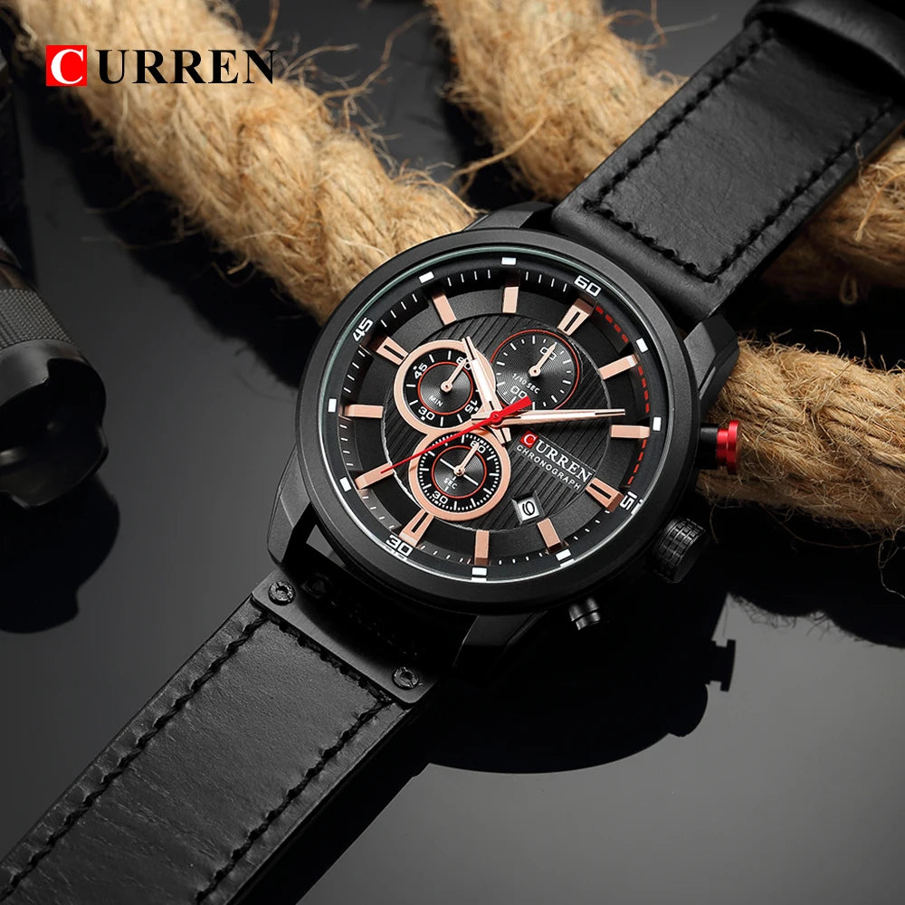 New Mens Watches Fashion Casual Waterproof Chronograph Quartz Watch Men Date Leather Sport Military Male Clock CURREN 8291