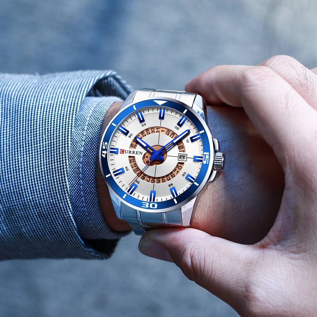 CURREN Watches for Men Fashion Business Mens Watches with Stainless Steel Strap Waterproof Quartz Watch for Men with Auto Date