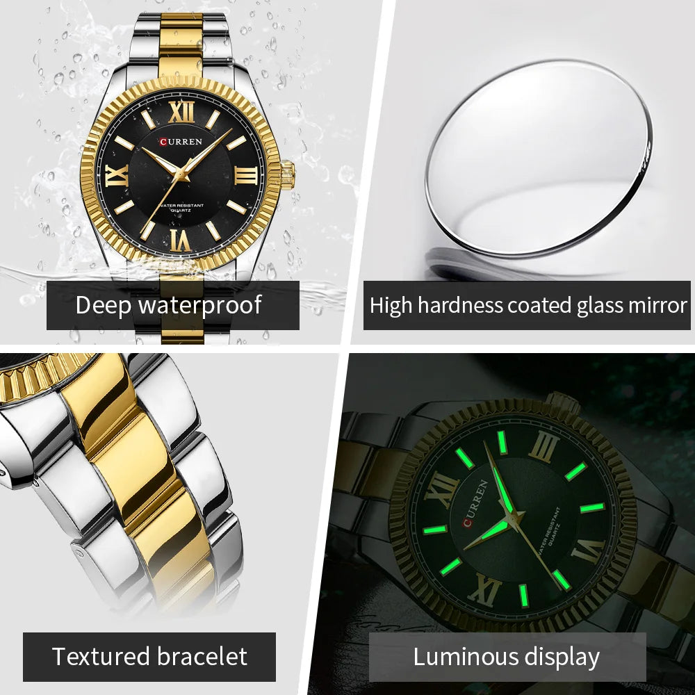 CURREN Mens Watches Classic Simple Original Quartz Watch for Man Stainless Steel Waterproof Roman Scale Wristwatch luminous cloc