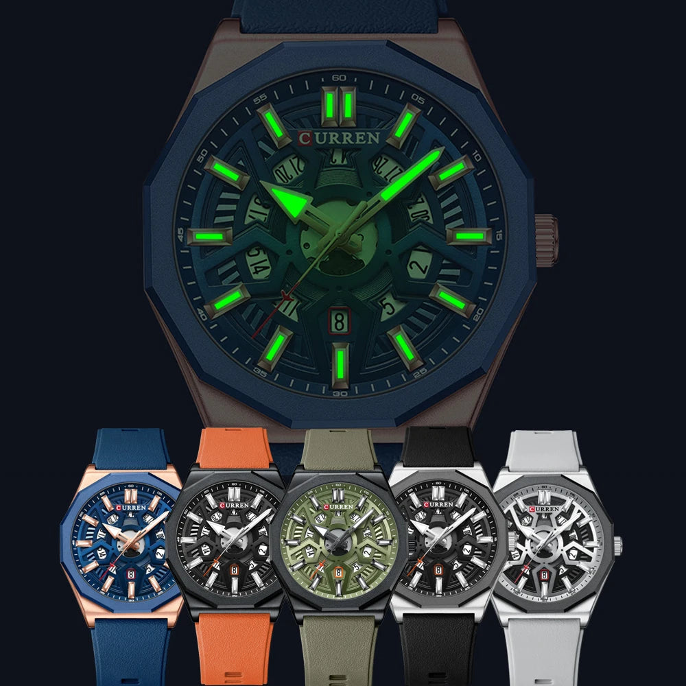 CURREN Brand Fashion Mens Watches Top Luxury Silicone Sport Watch Men Quartz Date Clock Waterproof Wristwatch with Luminous