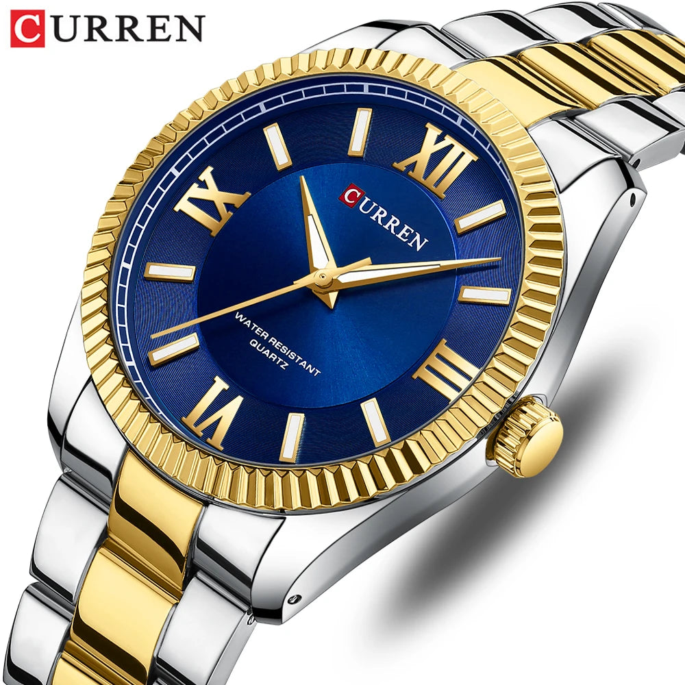 CURREN Mens Watches Classic Simple Original Quartz Watch for Man Stainless Steel Waterproof Roman Scale Wristwatch luminous cloc