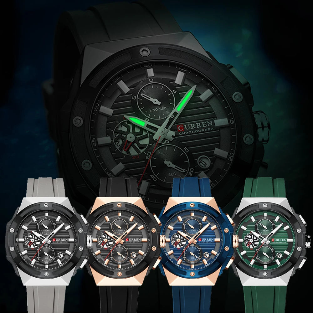 CURREN Fashion Men Watches Top Brand Luxury Silicone Sport Watch Men Quartz Date Clock Waterproof Wristwatch Chronograph Clock