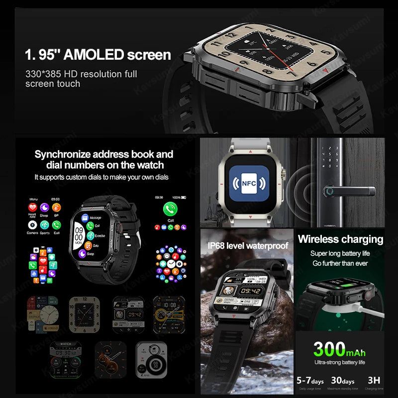 2024 Sports Smart Watch Men 1.95" AMOLED Screen IP68 Waterproof Watches Voice  Call GPS Motion Trajectory Smartwatch For Android