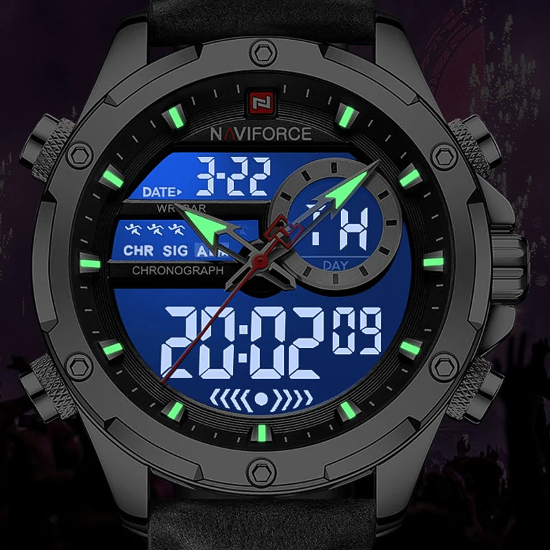 NAVIFORCE Military Watches for Men Fashion Sport Chronograph Alarm Wristwatch Waterproof Quartz Big Clock Digital Male Watch